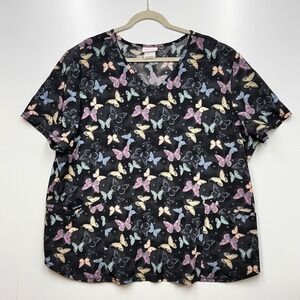Scrubstar Premium Scrubwear 3XL Butterfly Print V-Neck Short Sleeve Scrub Top